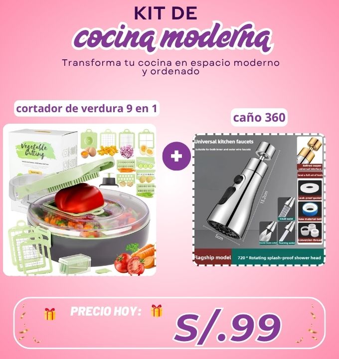 kit de cocina moderna, corta verduras 9 en 1 +caño 360