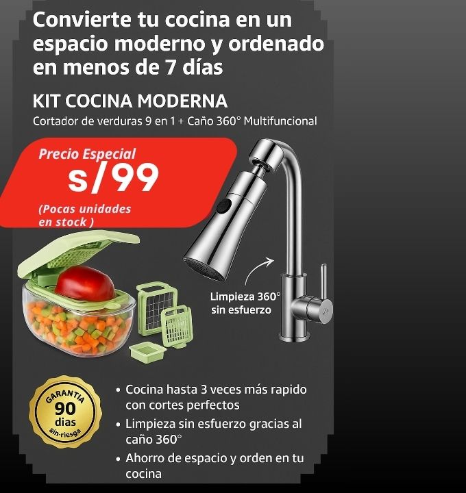 kit de cocina moderna, corta verduras 9 en 1 +caño 360